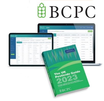 BCPC Logo with online and book version of the UK Pesticide Guide 2023