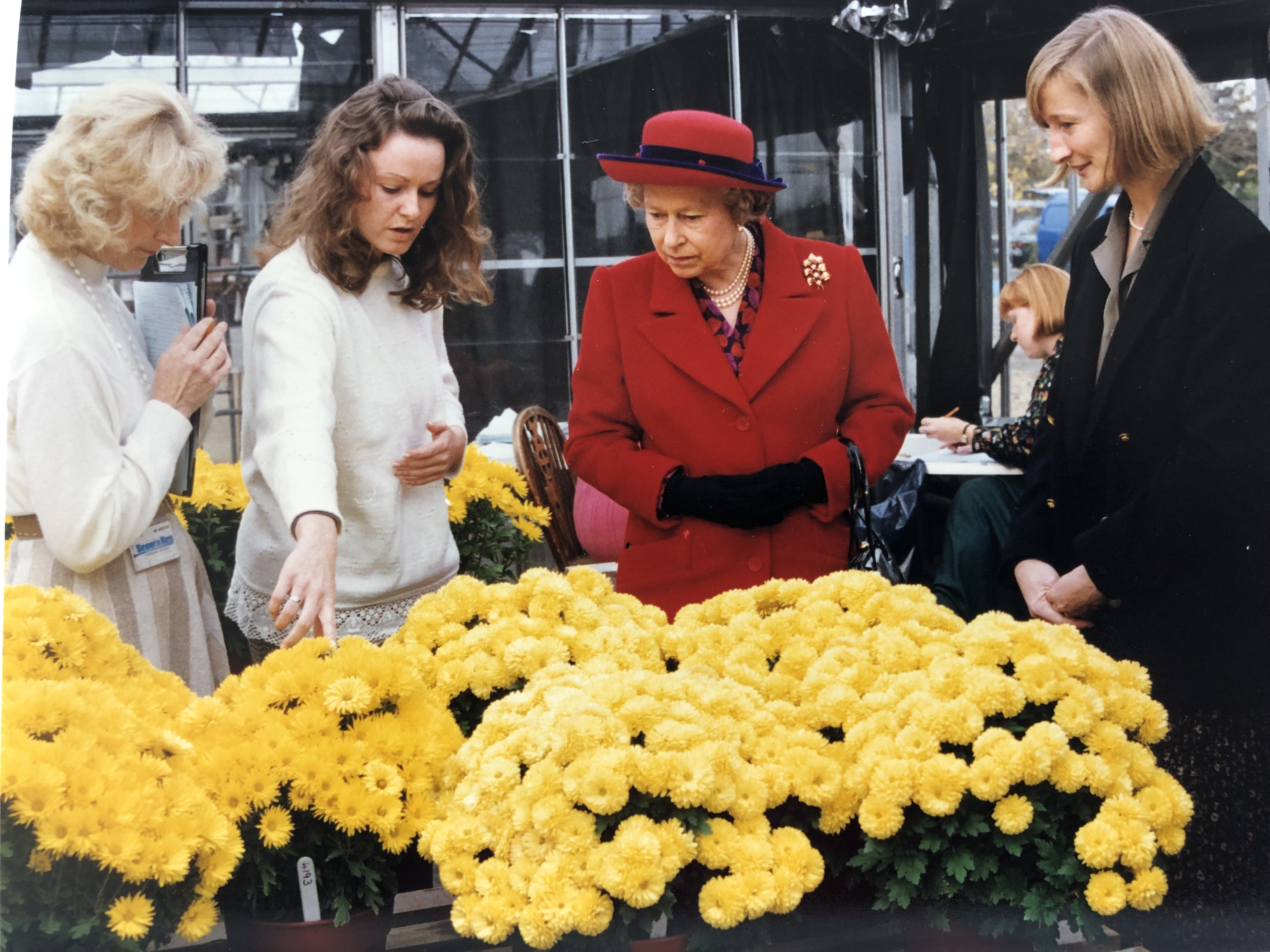 NIAB's Hilary Papworth shows The Queen our Chrysanthemum trial