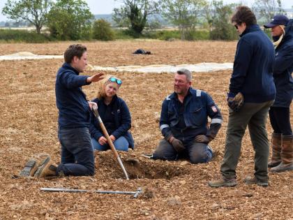 Niab staff investigating the soil profile at Diddly Squat Farm, the site for the Cereals Event 2026